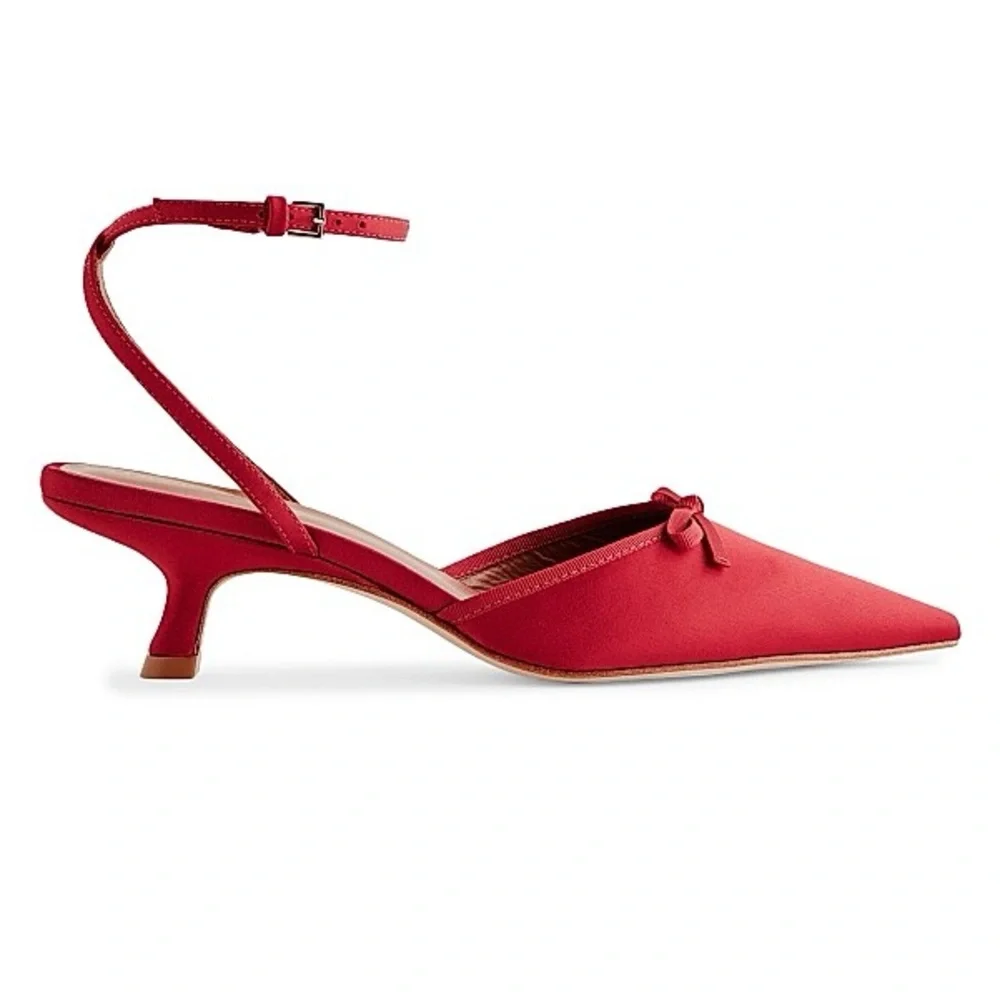 REFORMATION Wade Kitten Heel Pumps - Lipstick Satin - Picture 5 of 16